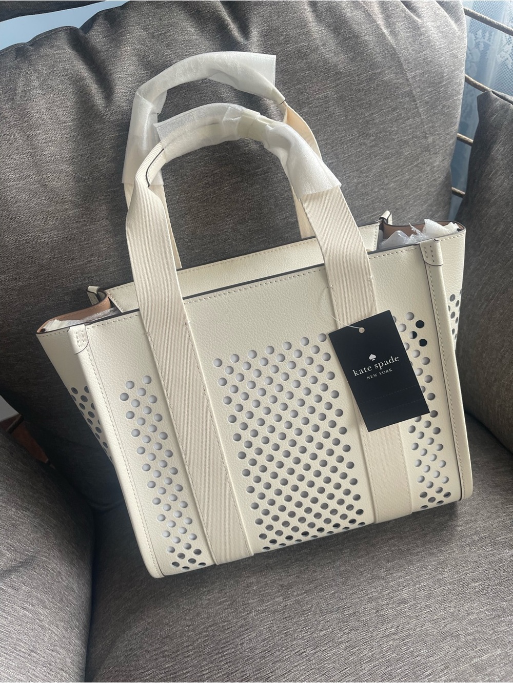 Kip Perforated Leather Small Tote | Kate Spade New York - Picture 6 of 7
